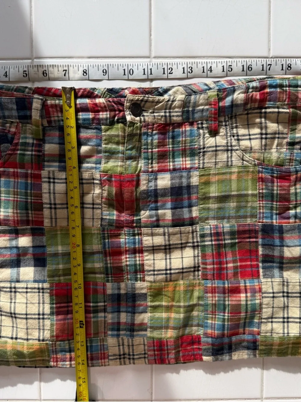 Vintage Y2K Plaid Patchwork Low Rise Mini Skirt Sz 14 American Eagle Outfitters - Picture 10 of 13
